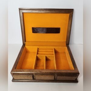 Vintage Wood Jewelry Box Catch All Caddy Mens Womens Retro